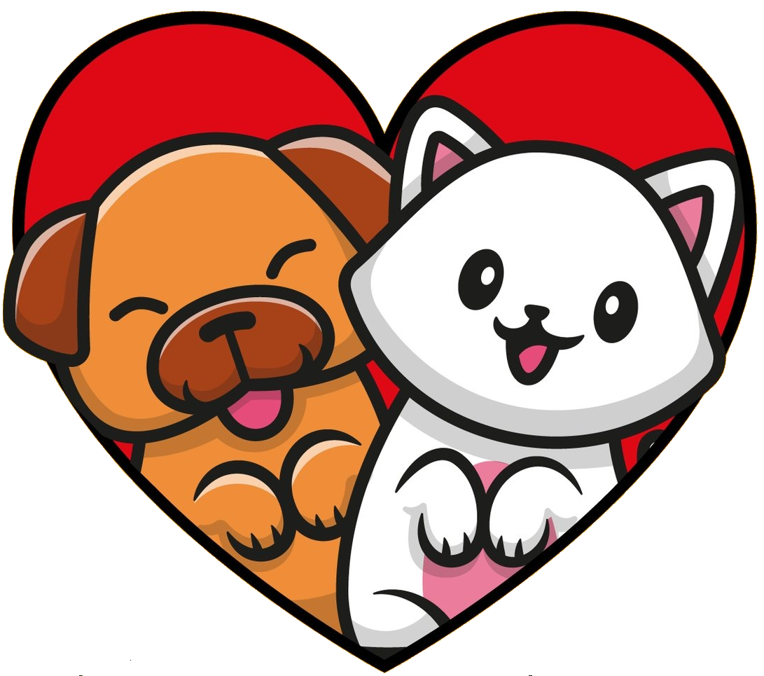Imagen de un corazón rojo con un perrito y gatito en su interior