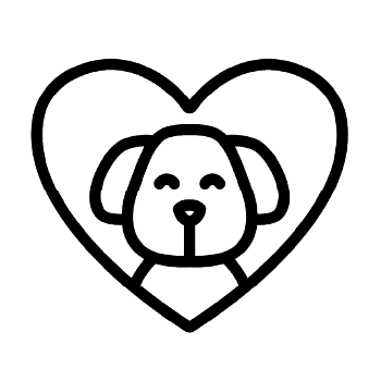 Icono de color negro en forma de corazón con la cara de un perrito