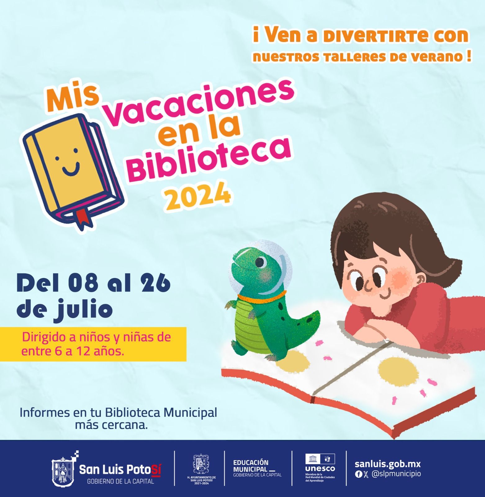 El Gobierno Municipal invita a las niñas y niños de la Capital, a los talleres de verano de "Mis Vacaciones en la Biblioteca 2024".