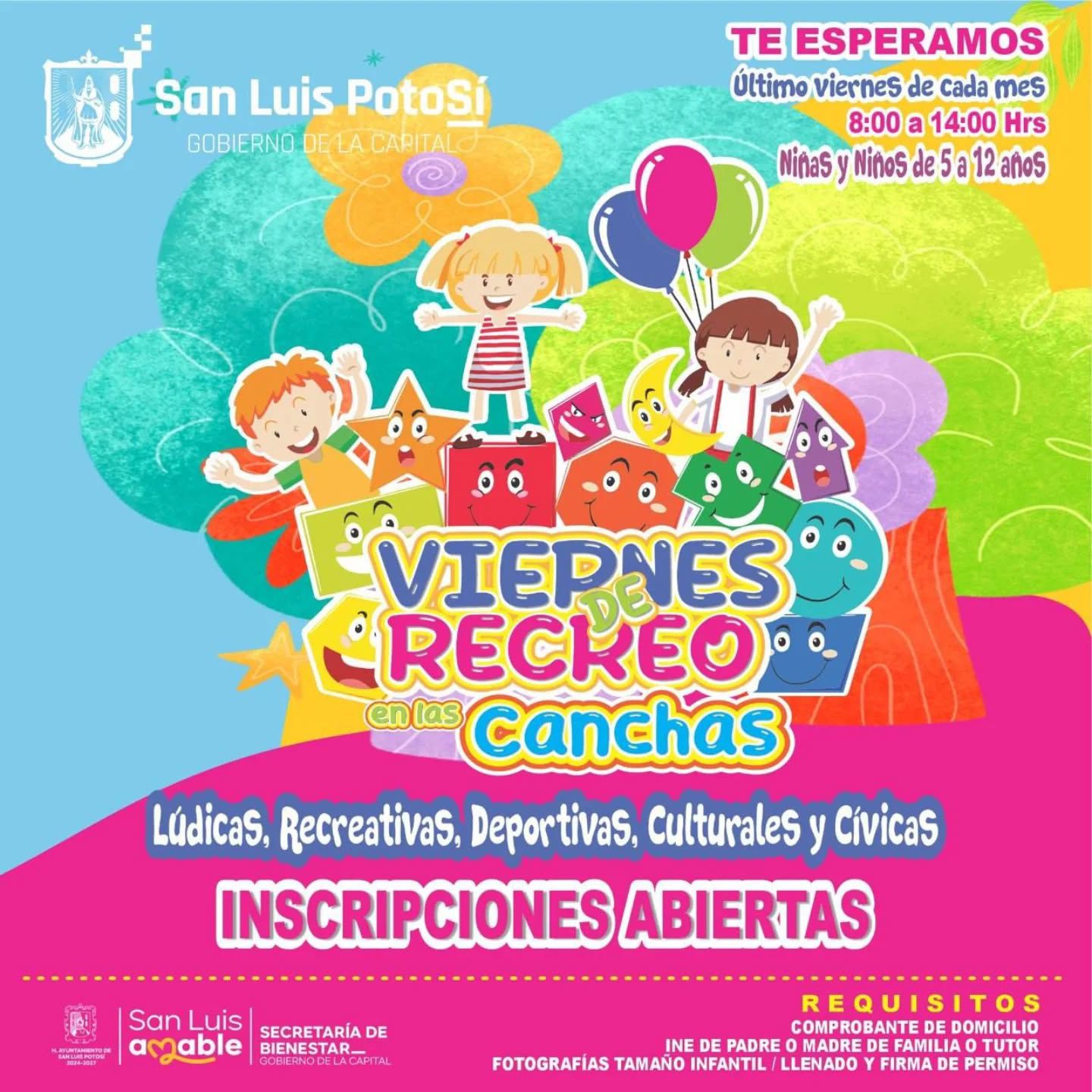 Flyer con elementos infantiles e información del programa