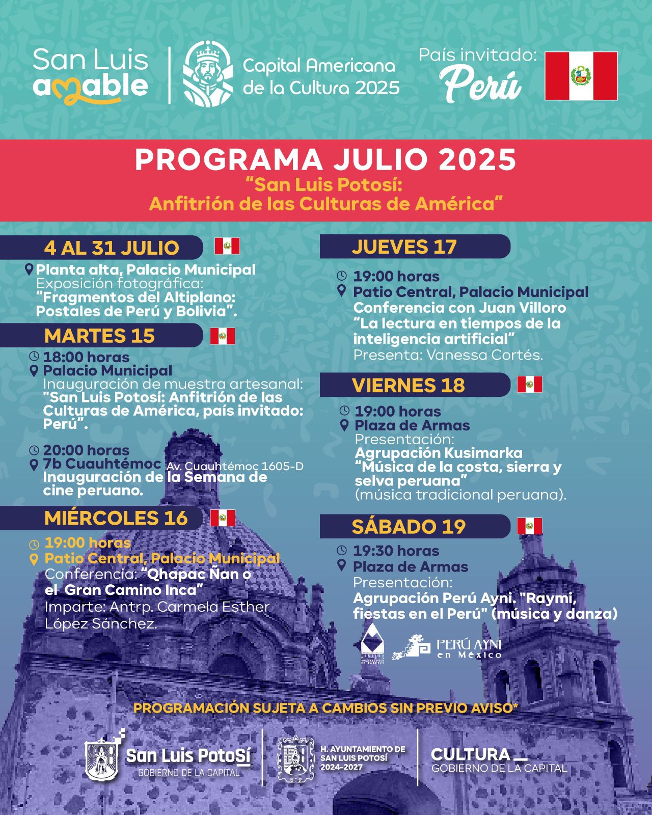 San Luis Potosí Capital Americana de la Cultura recibe a Perú en julio