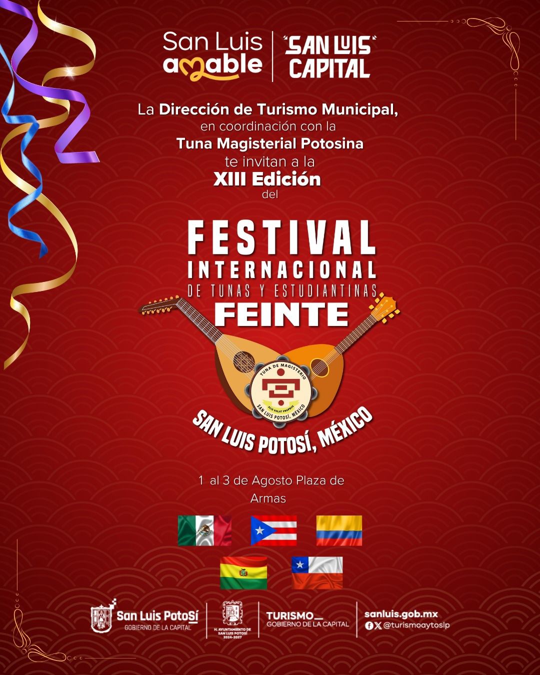 Gobierno Municipal de San Luis Capital invita al Festival Internacional de Tunas y Estudiantinas