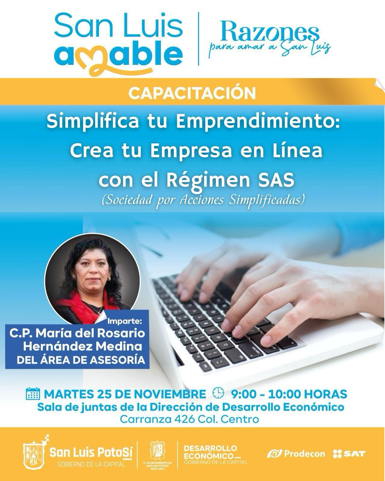 Desarrollo Económico invita a capacitación para crear empresas en línea bajo el régimen SAS