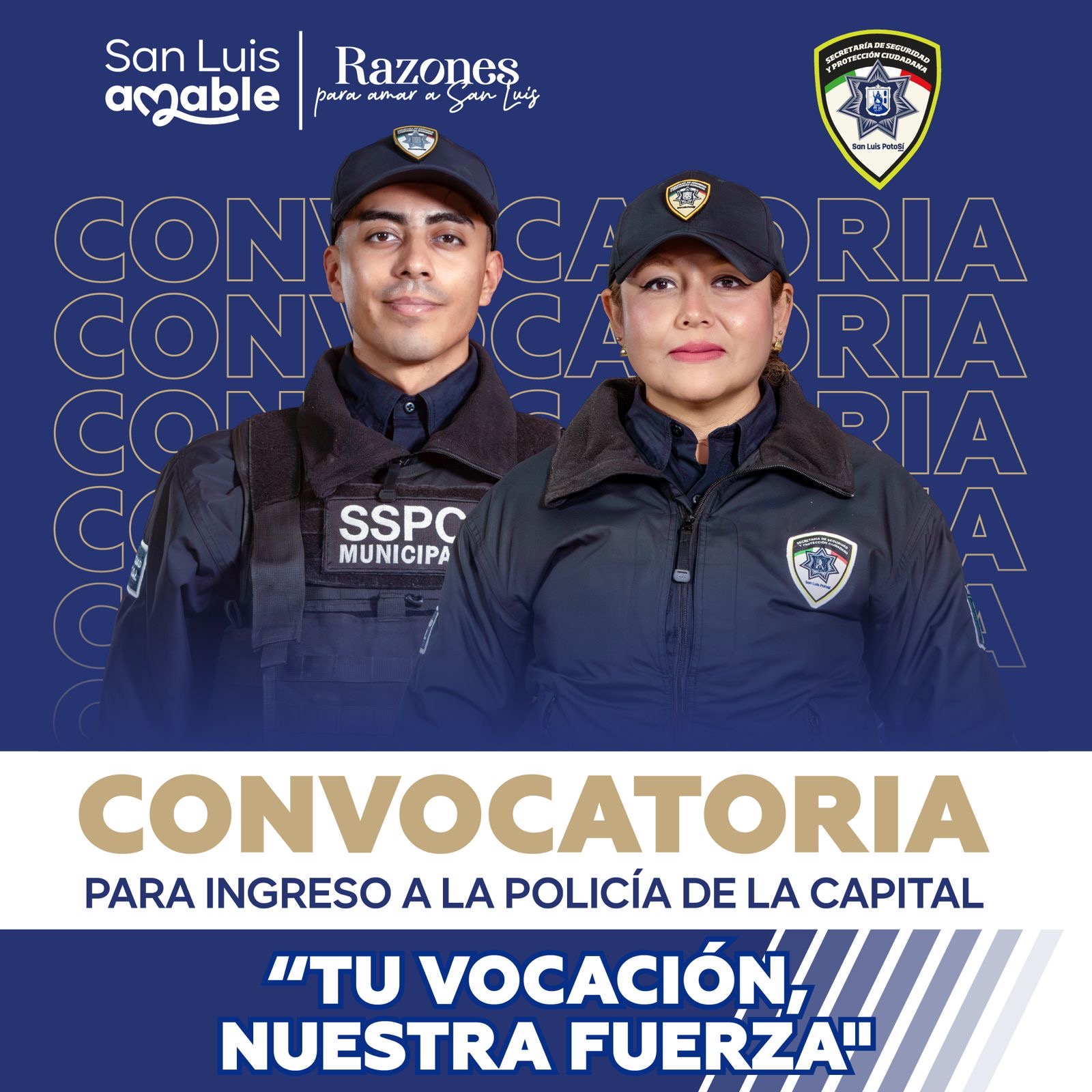 Banner con una imagen de dos policías, un hombre y una mujer y texto