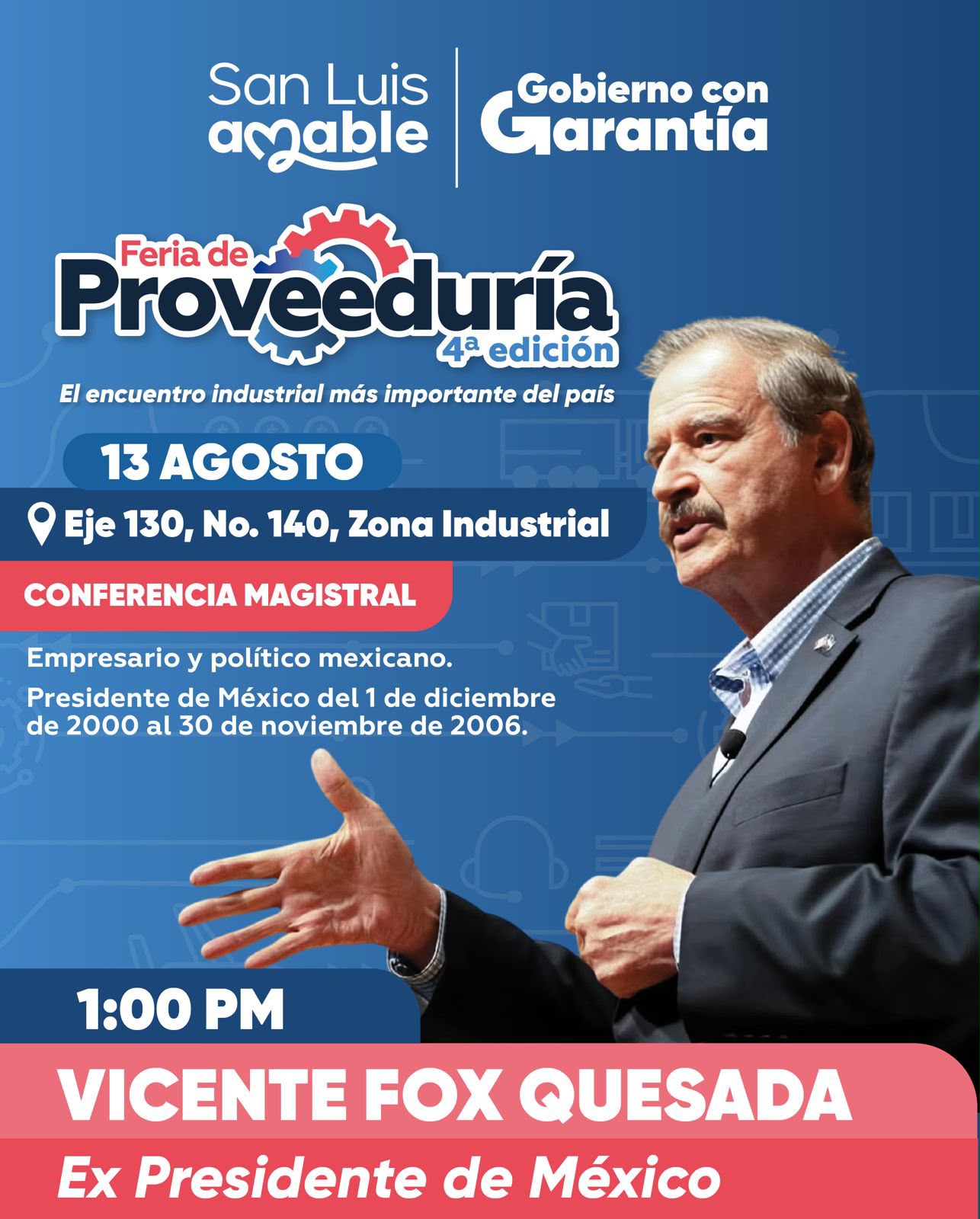 El ex Presidente Vicente Fox ofrecerá conferencia magistral en la Feria de la Proveeduría 2026 del Gobierno de la Capital